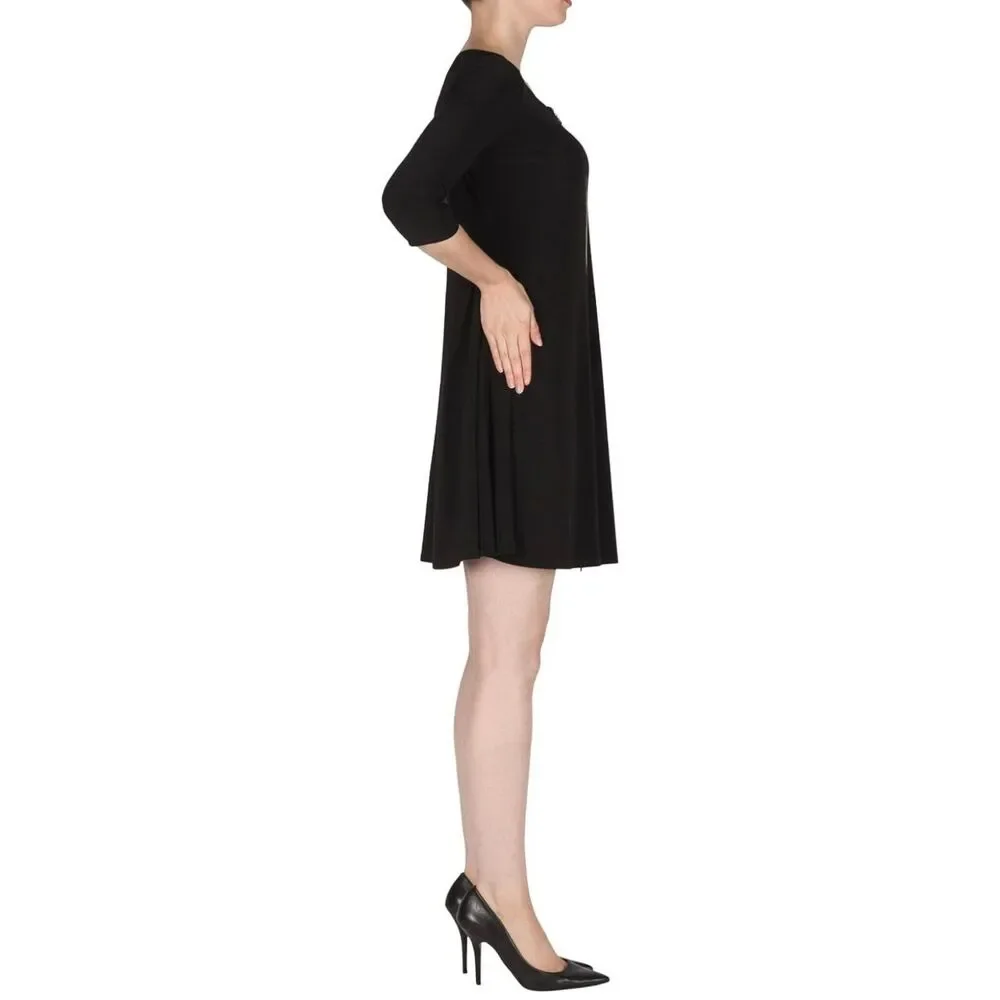 JOSEPH RIBKOFF Black Zip Front Long Sleeve Dress, Sz 10